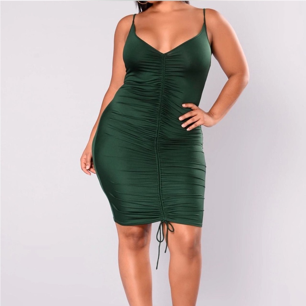 Fashion Nova Shanghai ruched dress in hunter green. NWOT